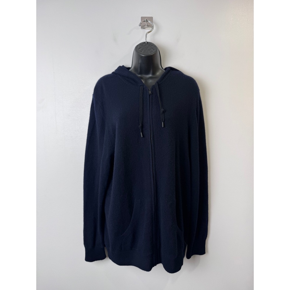 Naadam Women Navy Blue Cashmere Full Zip Hooded Sweater XL